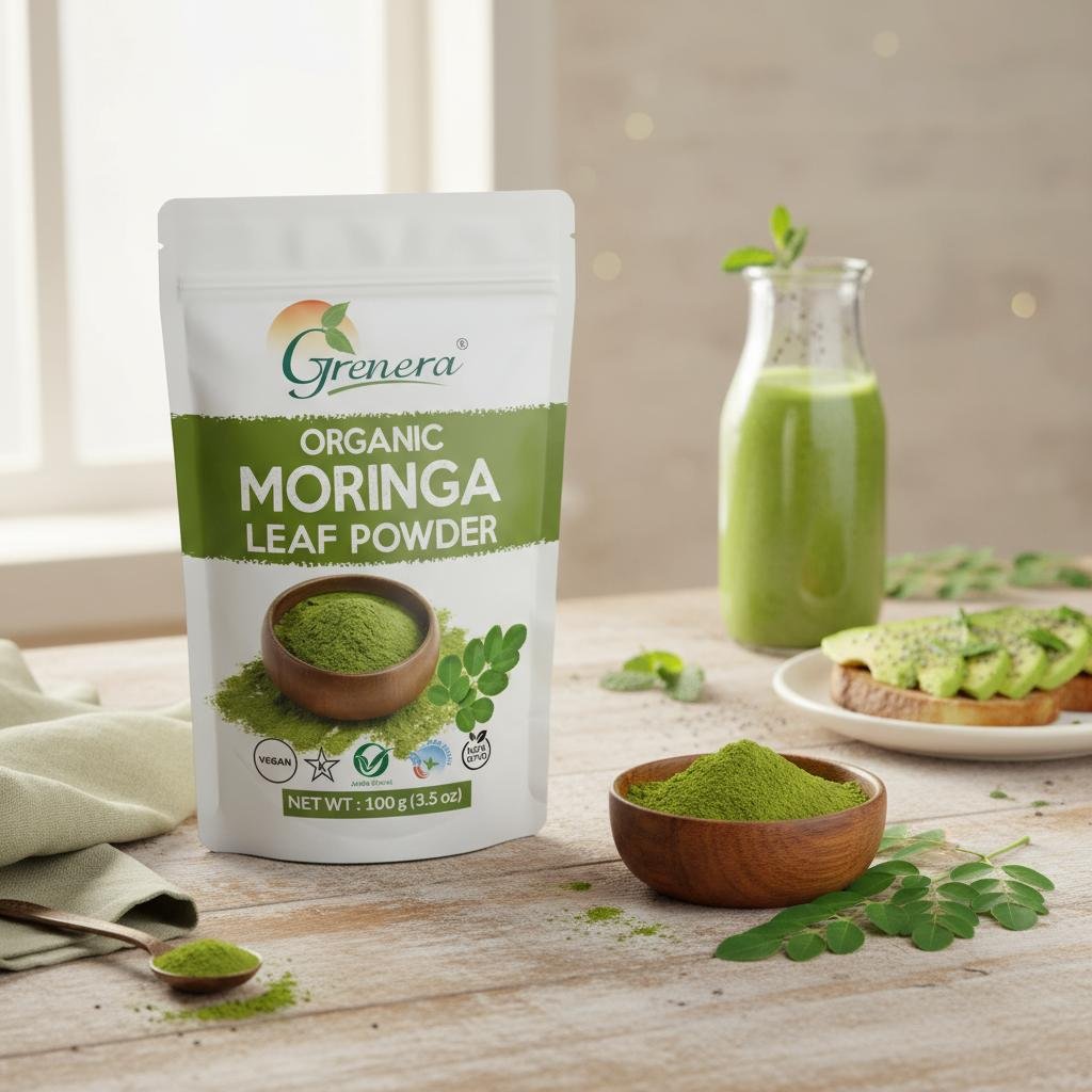 Madhavi Premium Moringa Powder Packaging